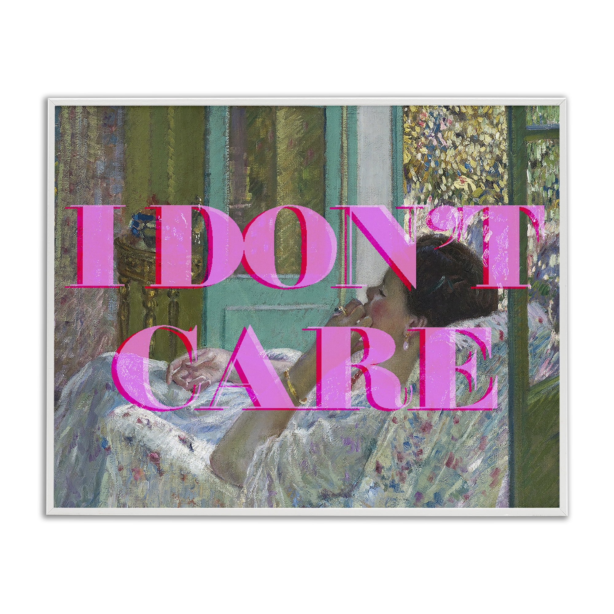 I Don't Care over Classic Painting White Framed Giclee Art, design by Lil' Rue