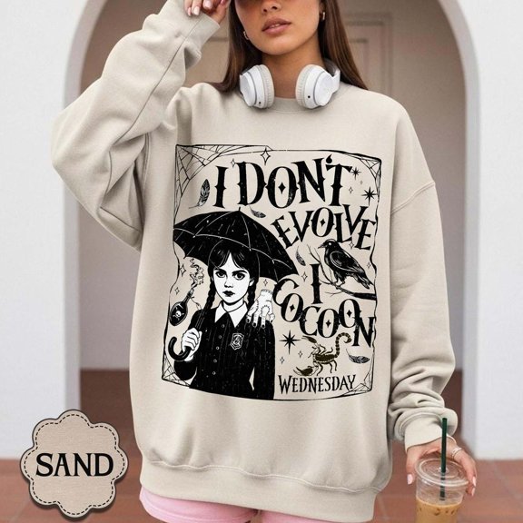 I Don’t Evolve I Cocoon Sweatshirt, Gothic Graphic Tee, On Wednesdays We Wear Black Shirt, Dark Academia, Movie Inspired Merch All Size S-5Xl