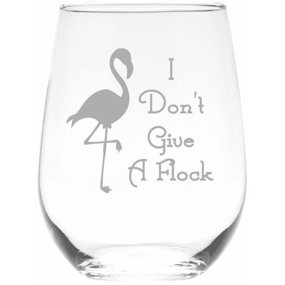 C&M Personal Gifts 17 oz I Don't Give a Flock - Flamingo Themed Stemless Wine Glass