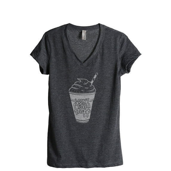 I Don't Give A Frapp Women's Fashion Relaxed V-Neck T-Shirt Tee Charcoal Grey 2X-Large