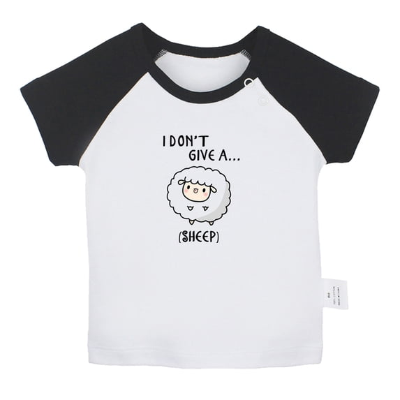 I Don't Give A Sheep Funny T shirt For Baby, Newborn Babies T-shirts, Infant Tops, 0-24M Kids Graphic Tees Clothing (Short Black Raglan T-shirt, 0-6 Months)