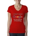 thumbnail image 1 of I Don't Need Google My Son Knows Everything Womens V-Neck Tee, Red, Small, 1 of 3