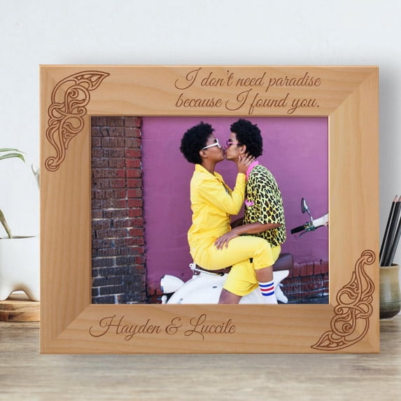 I Don't Need Paradise Because I Found You Personalized Wooden Frame-10" x 8" Brown Horizontal