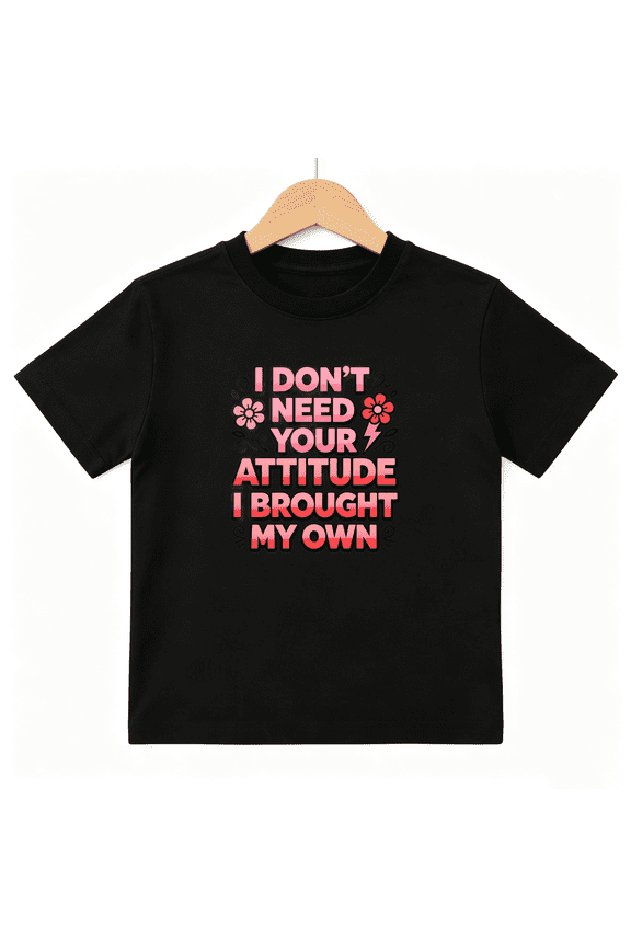 I Don't Need Your Attitude Boys Graphic Tee, Retro Pink Bold 100% Cotton Kids Short Sleeve T-Shirt