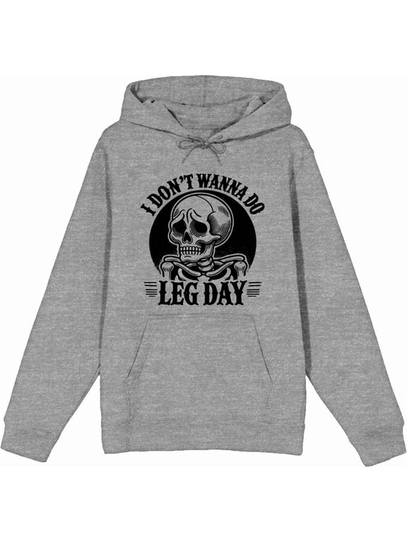 I Don't Wanna Do Leg Day Sad Skeleton Adult Heather Gray Long Sleeve Hoodie-Medium