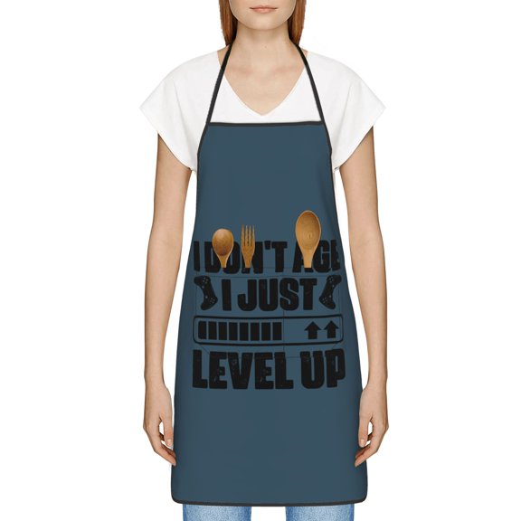 I Dont Age I Just Level Up Apron, Inspirational Gifts for Men Women, Funny Apron, Chef Bib with Pockets, Waterproof Work Apron for BBQ Kitchen Crafting Gardening