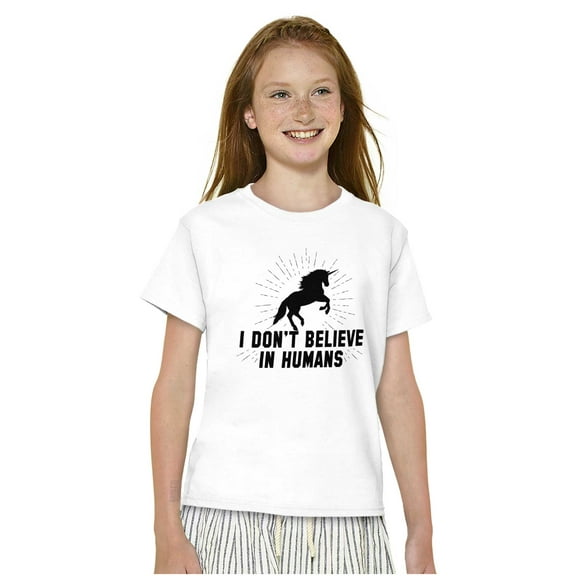 I Dont Believe in Humans Unicorn Girls Kids T Shirt Tees Teen Brisco Brands L