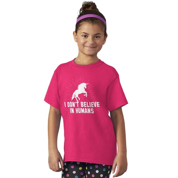 I Dont Believe in Humans Unicorn Girls Kids T Shirt Tees Teen Brisco Brands XS