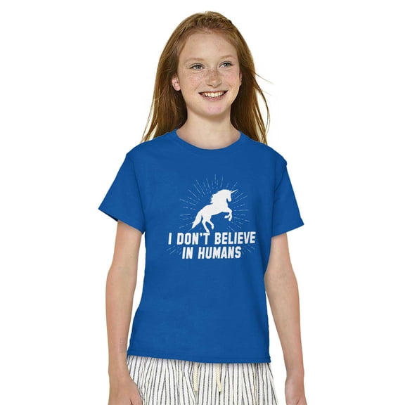 I Dont Believe in Humans Unicorn Girls Kids T Shirt Tees Teen Brisco Brands X