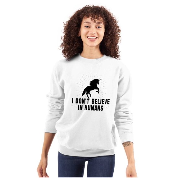 I Dont Believe in Humans Unicorn Women Crewneck Sweatshirt Brisco Brands S
