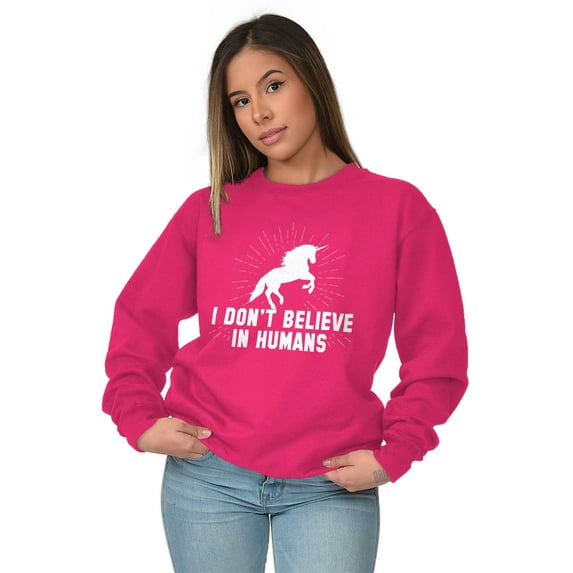 I Dont Believe in Humans Unicorn Women Plus Size Crewneck Sweatshirt Brisco Brands 2X