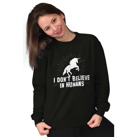 I Dont Believe in Humans Unicorn Women Plus Size Crewneck Sweatshirt Brisco Brands 3X