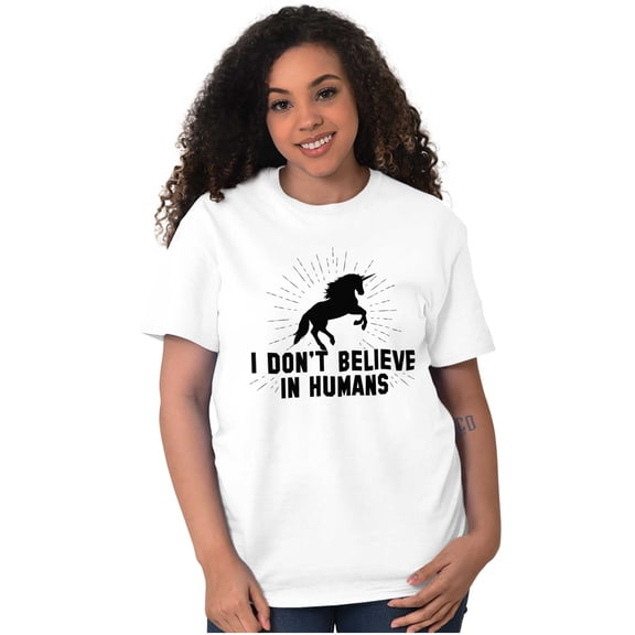 I Dont Believe in Humans Unicorn Women's Plus Size Graphic Tee Brisco Brands 5X