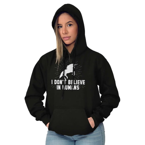 I Dont Believe in Humans Unicorn Women Plus Size Graphic Pullover Hoodie Brisco Brands 2X