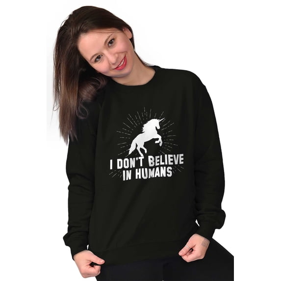 I Dont Believe in Humans Unicorn Women Plus Size Crewneck Sweatshirt Brisco Brands 2X