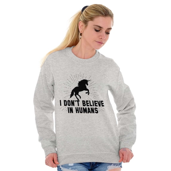 I Dont Believe in Humans Unicorn Women Plus Size Crewneck Sweatshirt Brisco Brands 3X