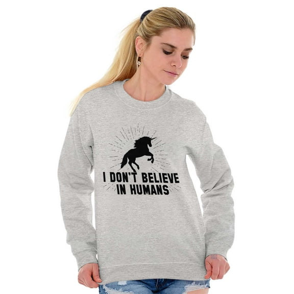 I Dont Believe in Humans Unicorn Women Plus Size Crewneck Sweatshirt Brisco Brands 3X