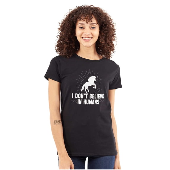 I Dont Believe in Humans Unicorn Womens Fitted Plus Size Graphic Tee Brisco Brands 2X