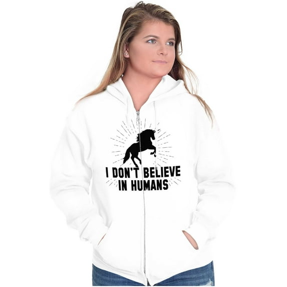 I Dont Believe in Humans Unicorn Zip Hoodie Sweatshirt Women Brisco Brands X