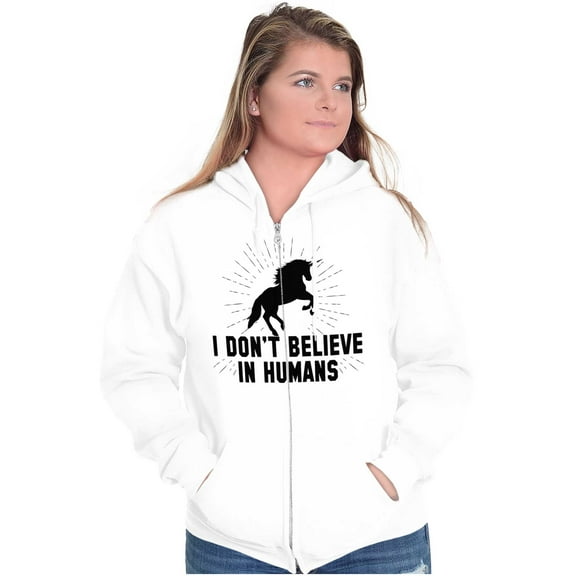 I Dont Believe in Humans Unicorn Zip Hoodie Sweatshirt Women Brisco Brands X