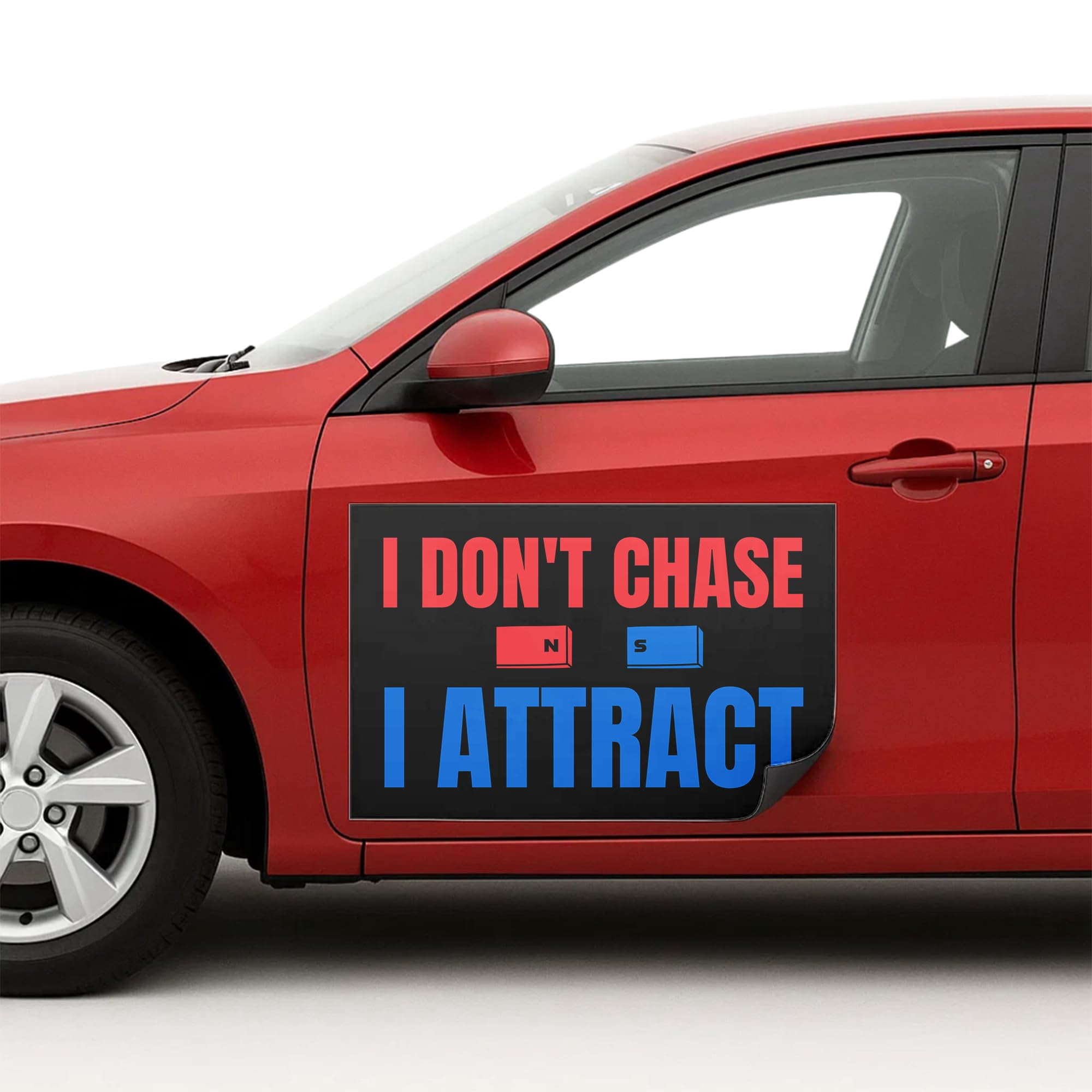 I Dont Chase I Attract Car Magnet Sign by DC, 12"x18" flexible car magnetic sheets with adhesive backing, bumper magnet sticker for vehicles, trucks & business advertising signs, 2 PC, Made in USA