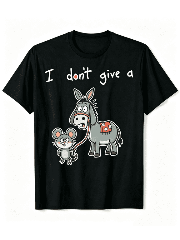 I Dont Give A Rats Donkey Shirt Unisex Funny Cartoon Rat & Donkey Graphic Tee, Humorous Hand‑Drawn Animal Print Casual Crew Neck Short Sleeve Novelty Tee for Men Women
