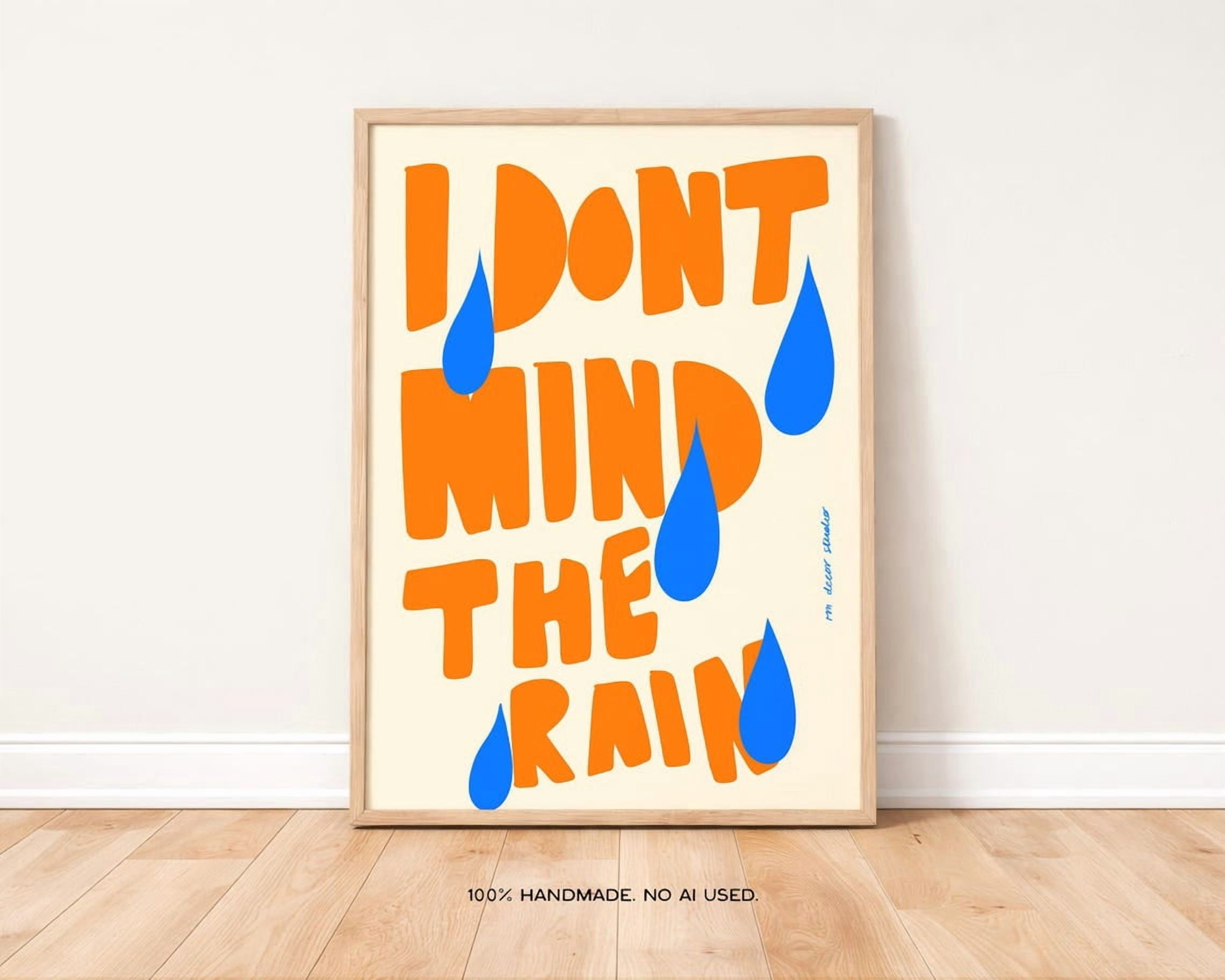 I Dont Mind The Rain Wall Art Print, Retro Illustration Home Decor ...