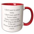thumbnail image 1 of 3drose, I Dont Want to Adult Today, I Want to Dog Today, Black Lettering, 15oz Two-tone Red Mug, 1 of 6