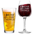 I Drink And I Know Things Beer Wine Glass Set For Couples Gifts For ...