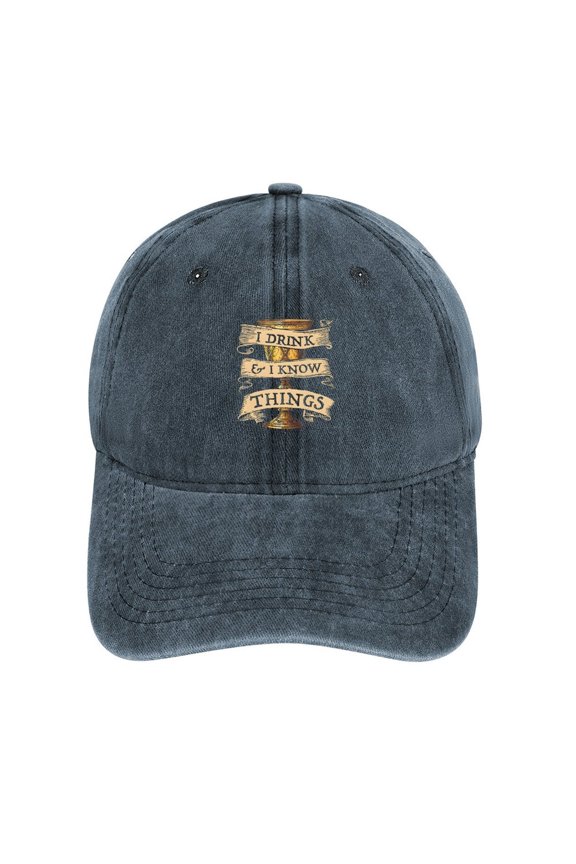 I Drink And I Know Things Navy Baseball Cap for Men Women, Adjustable Snapback Hats Cotton Hat