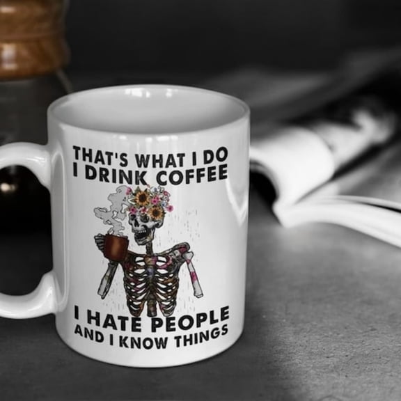 I Drink Coffee Mug Funny Introvert Skeleton Mug.
