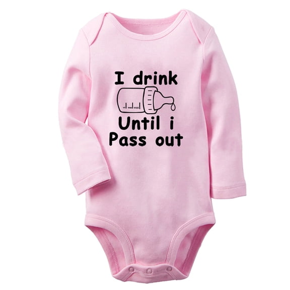 I Drink Until I Pass Out Funny Rompers, Newborn Baby Unisex Bodysuits, Infant Jumpsuits, Toddler 0-12 Months Kids Long Sleeves Oufits (Pink, 0-6 Months)