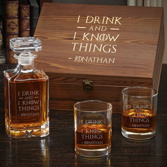 I Drink and I Know Things Personalized Carson Whiskey Decanter with Eastham Glasses