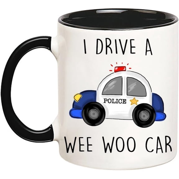 I Drive A Wee Woo Car Police Officer Mug, Funny Cop Mug For Husband Boyfriend, Novelty Coffee Cup, Black 11 oz