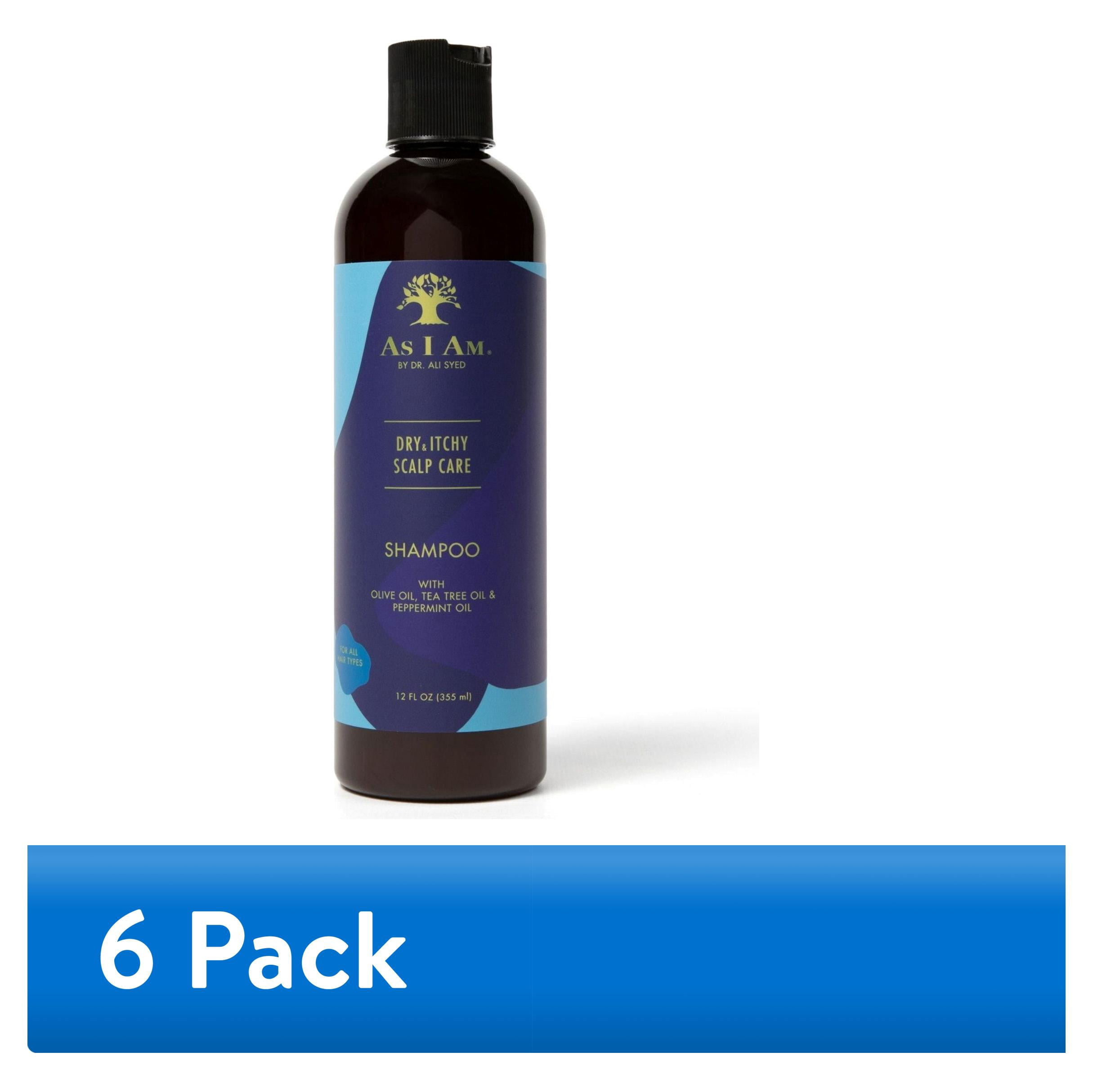 (6 pack) As I Am Dry & Itchy Scalp Care Anti Dandruff Shampoo for Dry Scalp Flakes and Itch Moisturizing Cleanse 12 fl.oz/ With Olive Oil, Tea Tree Oil & Peppermint Oil