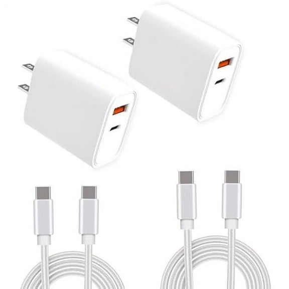 I Dual Port Fast Wall Charger - 2 Pack 30W QC+PD 3.0 Power Adapter with 6FT Nylon USB-C to USB-C Cable for iPhone 16 Series/15 Series/iPad Pro/AirPods/Samsung Galaxy S24 Ultra/S23/S22/S21/S20
