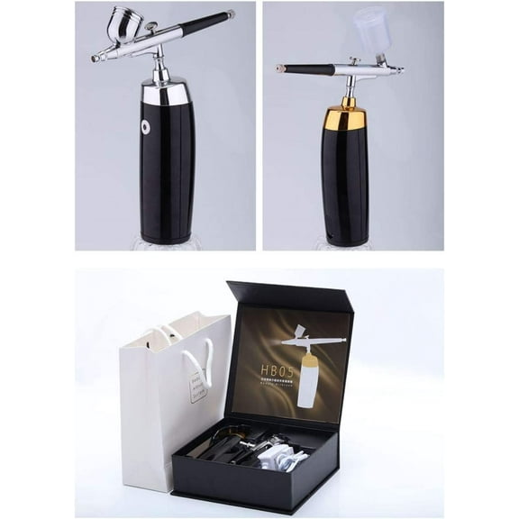 I.E.E. Rechargeable Portable Makeup Airbrush Set with Mini Air Compressor Ink Cup Spray Pen for Tattoo Nail Art Face Paint Cake Decoration Coloring Model (Black + Silver)