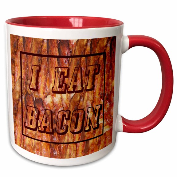 3drose, I Eat Bacon with Bacon Background, 15oz Two-tone Red Mug