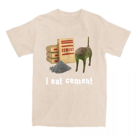 I Eat Cement Cat Cartoon T-shirt Short Sleeve Cotton Tshirts Funny Graphic Printing Tee O-neck Unisex Streetwear