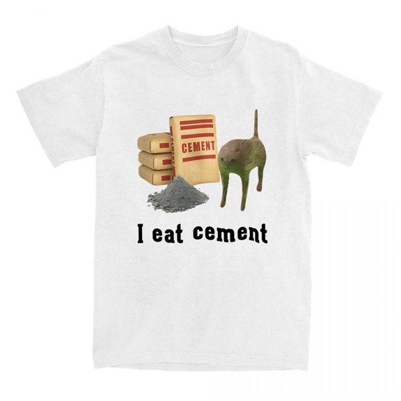 I Eat Cement Cat Cartoon T-shirt Short Sleeve Cotton Tshirts Funny Graphic Printing Tee O-neck Unisex Streetwear