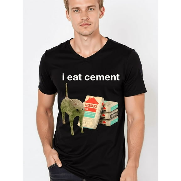 I Eat Cement Cursed Cat Funny Oddly Specific Dank Meme T-Shirt Funny Graphic Tees Unisex Adults Shirt for Men Women