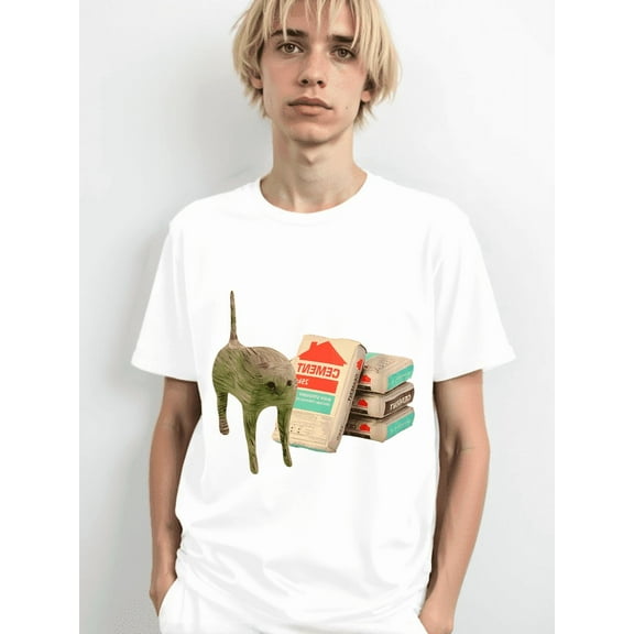 I Eat Cement Cursed Cat Funny Oddly Specific Dank Meme T-Shirt Funny Graphic Tees Unisex Adults Shirt for Men Women