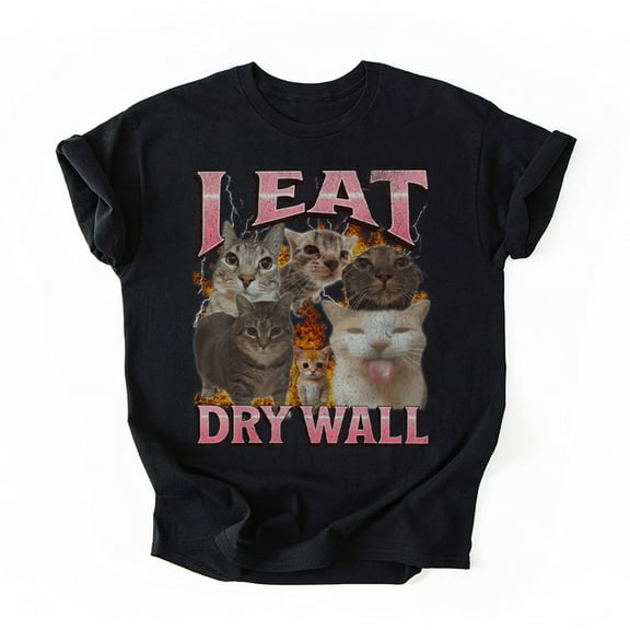 I Eat Cement Funny Cat Meme Bootleg Graphic T-Shirt, Multicolors, Size S-5XL