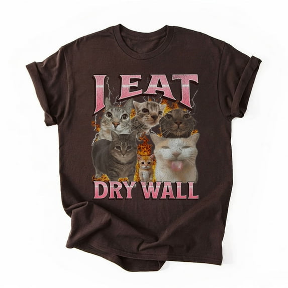 I Eat Cement Funny Cat Meme Bootleg Graphic T-Shirt, Multicolors, Size S-5XL
