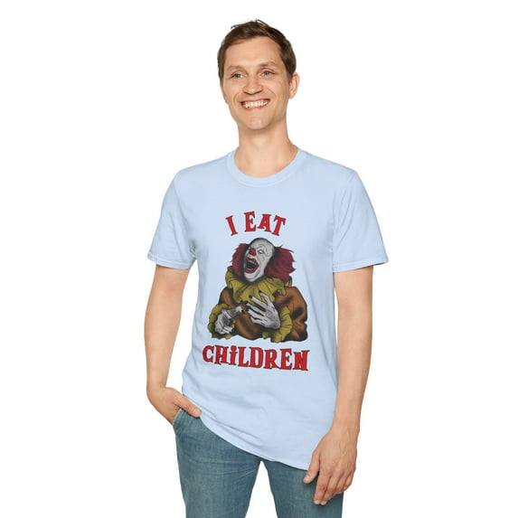 I Eat Children, Gildan Unisex Softstyle T-Shirt, Clown Graphic Tee, S-3XL