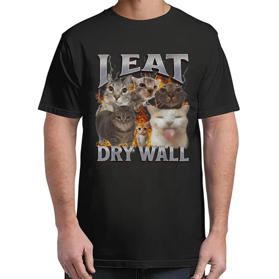 I Eat Drywall Funny Cat Meme Bootleg Graphic For Adult S-4XL T-Shirt