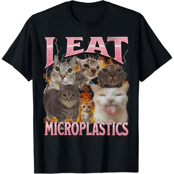 I Eat Microplastics Cat Bootleg Graphic T-Shirt