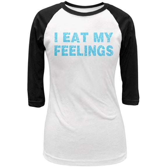 I Eat My Feelings Juniors 3/4 Sleeve Raglan T Shirt White-Black X-LG