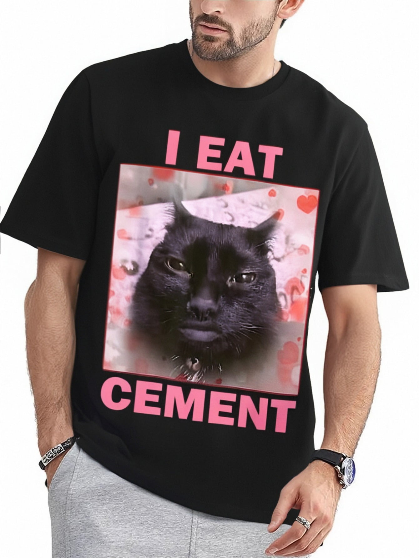 I Eat the Curse of Cement Cat Funny Strange High Quality Short Sleeve T