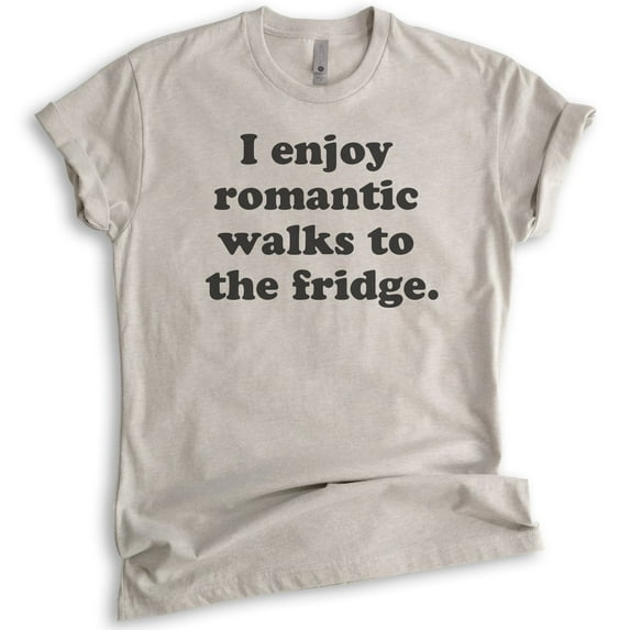 I Enjoy Romantic Walks To The Fridge T-shirt, Unisex Women's Men's Shirt, Food Shirt, Foodie Shirt, Light Silk Gray, 3X-Large